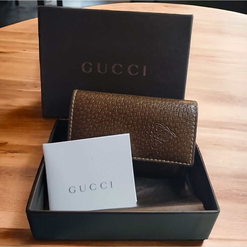 Gucci New Vintage Rare Brown Key and Card Holder with Box
